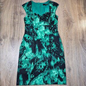 Laura Sheath Midi Dress Sz 8 fitted Tailored Cap Sleeves Navy Emerald Green